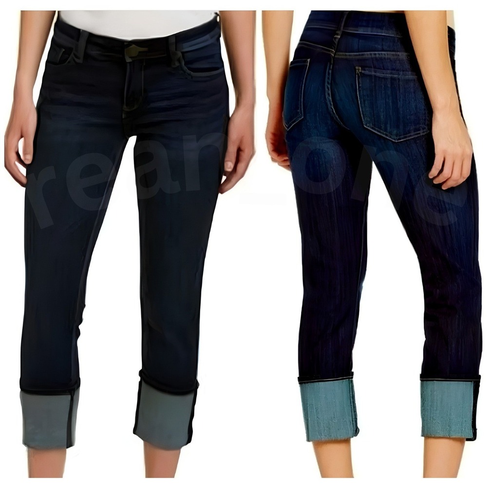 KUT From The Kloth Women's Mid Rise Straight Leg Cuff Cropped Denim Jeans Size 4